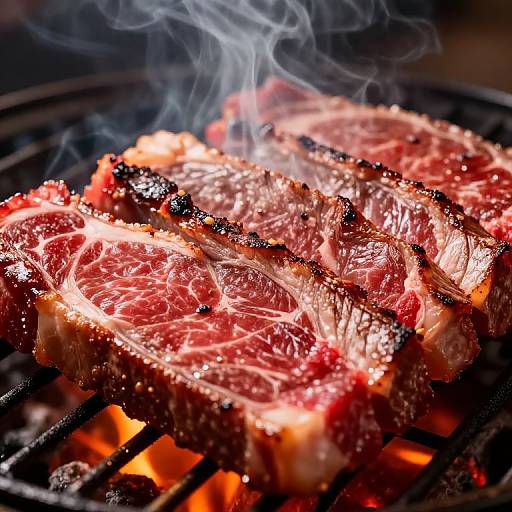 Juicy Thick Steaks Grilling Close-Up