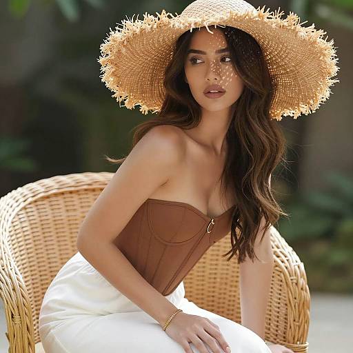 Woman in Straw Hat and Brown Corset