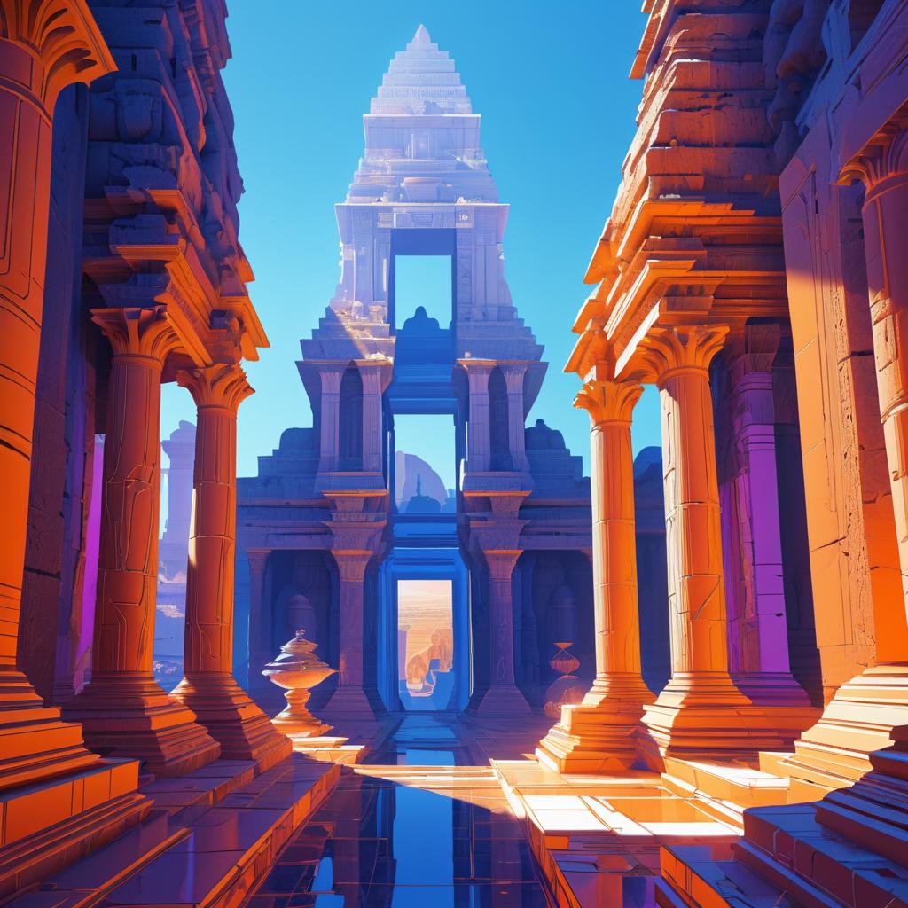 Time Traveler in Vibrant Ancient Ruins