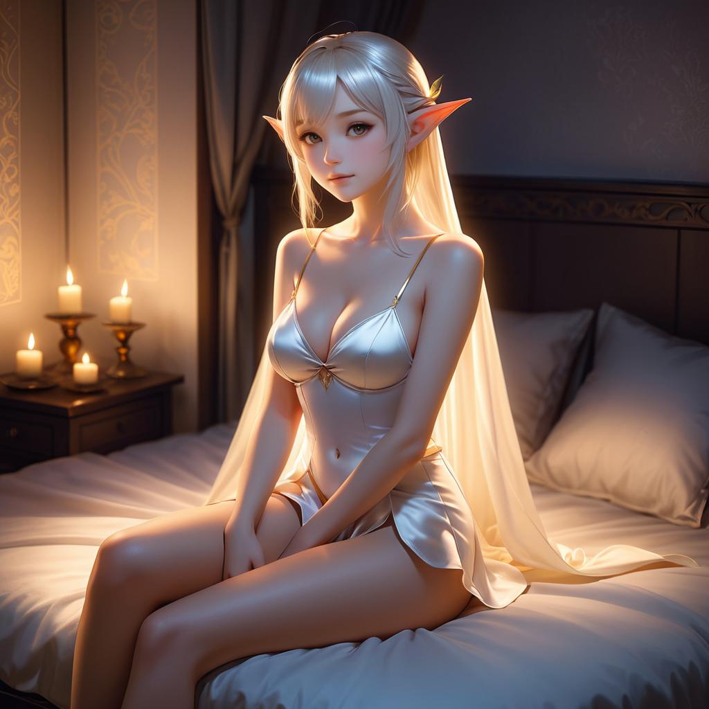 Mischievous Elf in Candlelit Bedroom