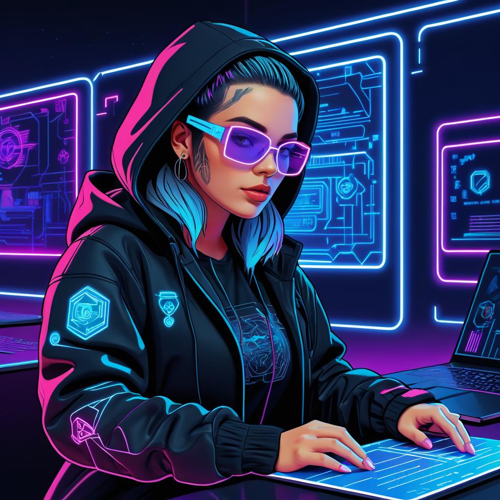 Cyberpunk Hacker Teaching Cybersecurity Class