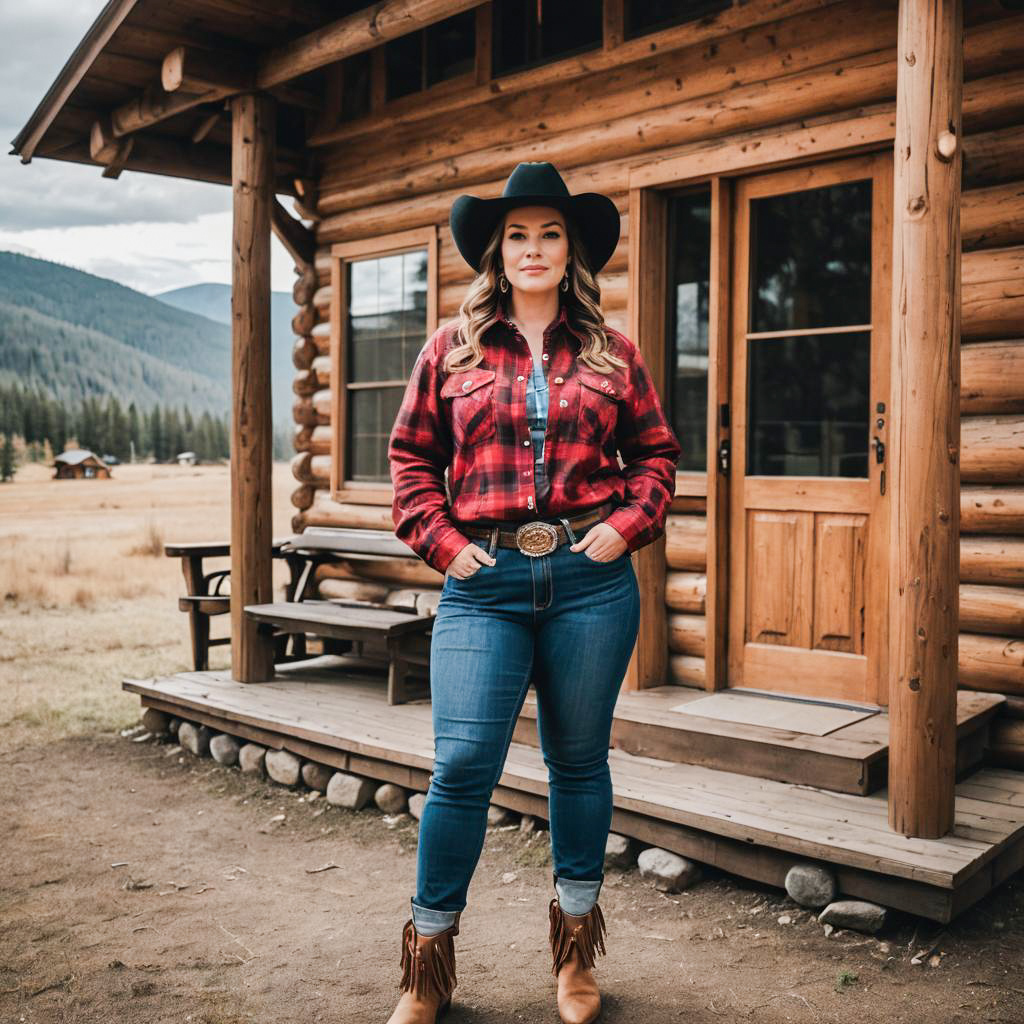 Curvy Cowgirl in Rustic Mountain Retreat