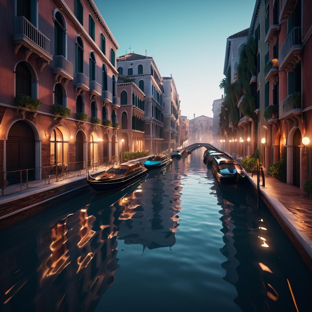 Futuristic Venice Canal in Hyperrealism