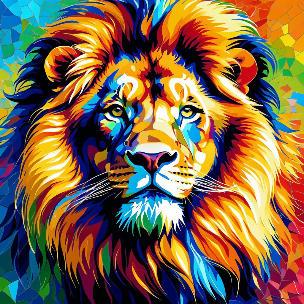 Majestic Lion Portrait in Vibrant Art