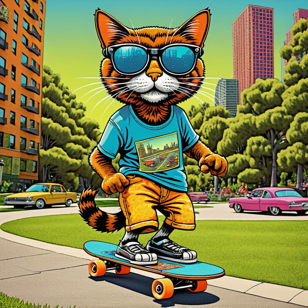 Whimsical Cat Skateboarding in the Park