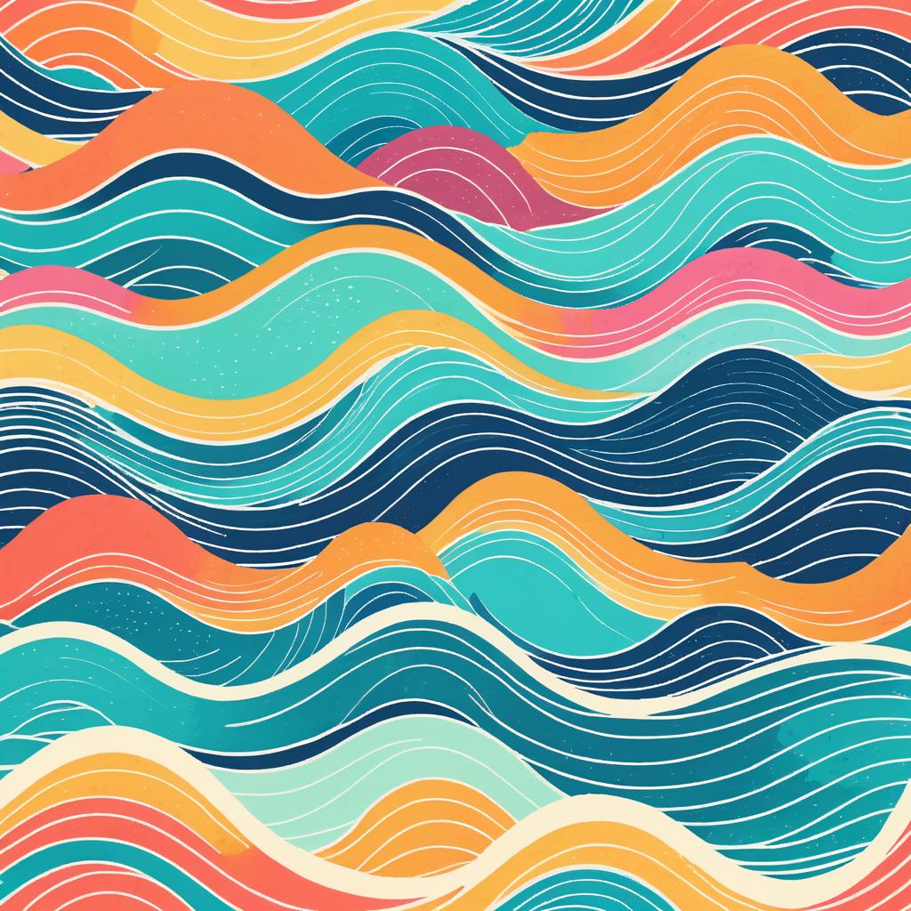 Vibrant Hand-Drawn Retro Ocean Waves