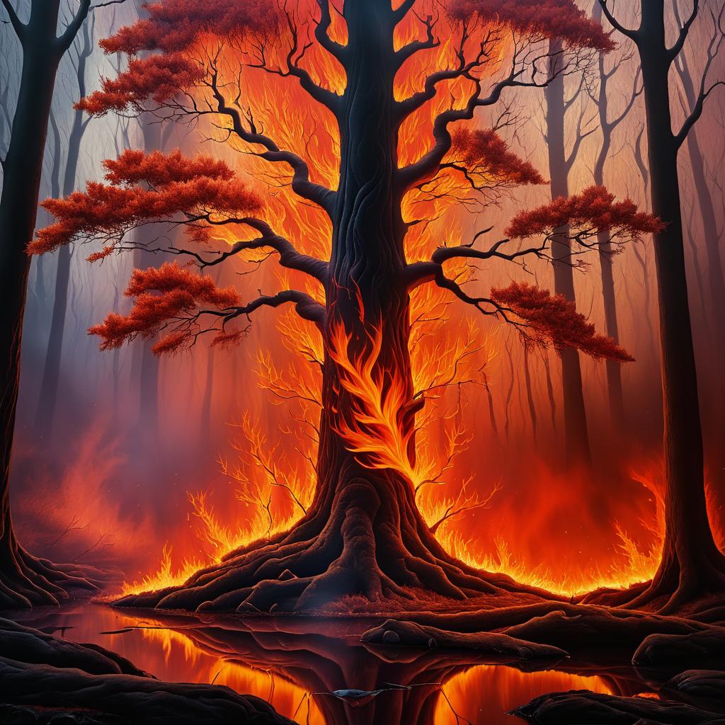 Mystical Forest with Fiery Tree Artwork