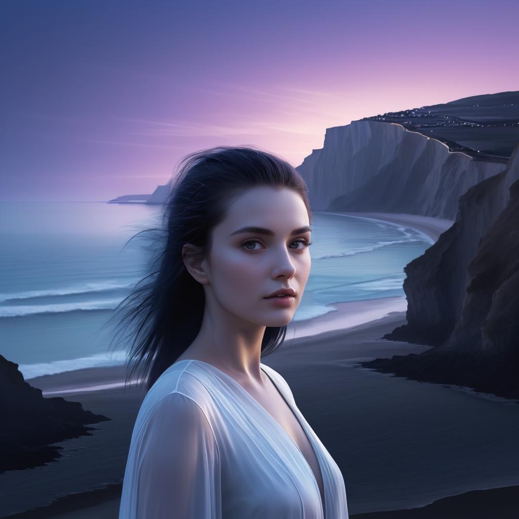 Surreal Woman Portrait by Twilight Beach