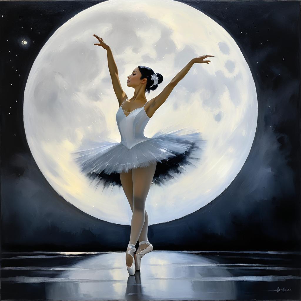 Graceful Ballerina Under the Full Moon