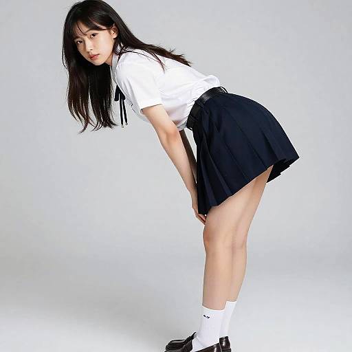 Young Woman in School Uniform Bending Forward