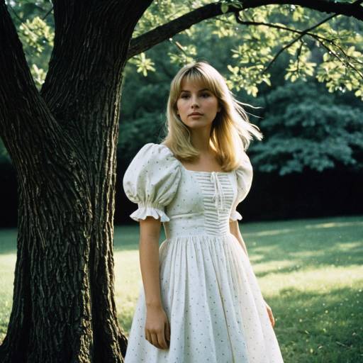 Young Woman Wearing White Puffy Sleeve Dress by Tree