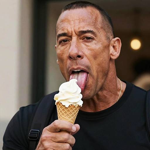 Realistic Portrait of a Boy Eating Ice Cream