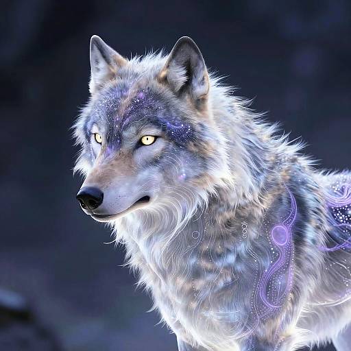 Glowing Spirit Wolf with Lavender Fur Patterns