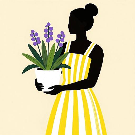Silhouette Woman Holding Flower Pot