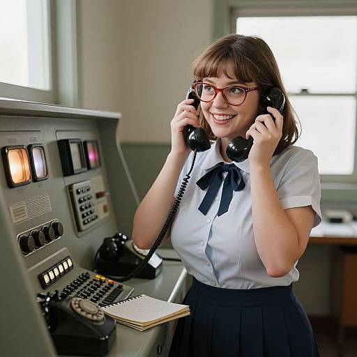 Vintage Switchboard Operator at Work