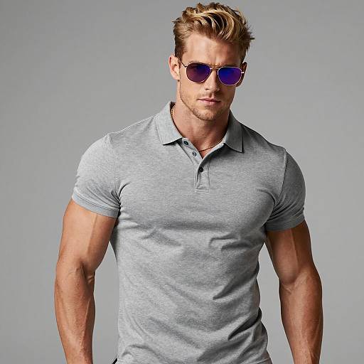 Confident Athletic Man in Grey Polo