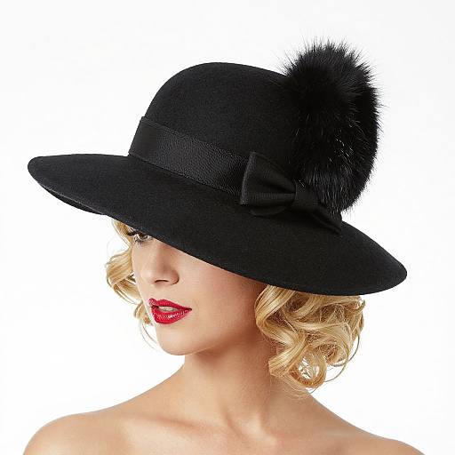 Elegant Black Wool Hat with Fur Pompon