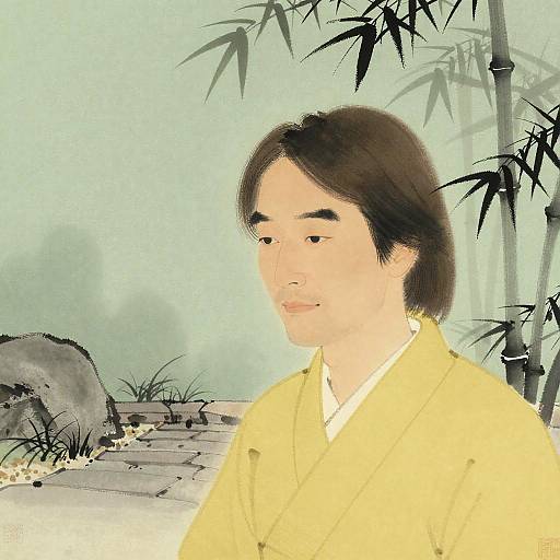 Serene Sumi-e Portrait in Zen Garden