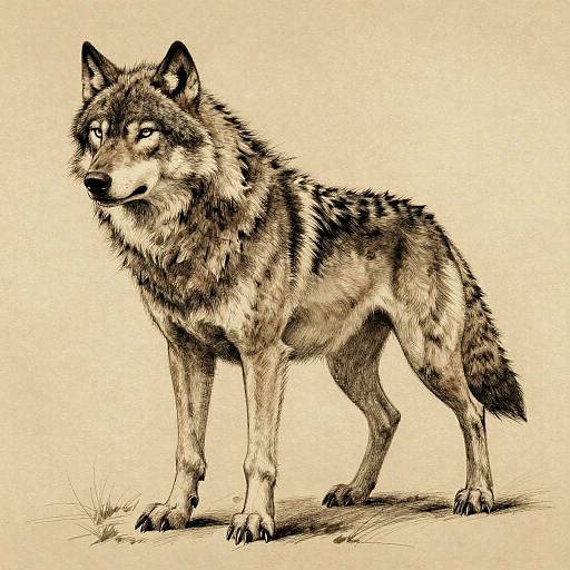 Sepia Sketch of Epic Dire Wolf