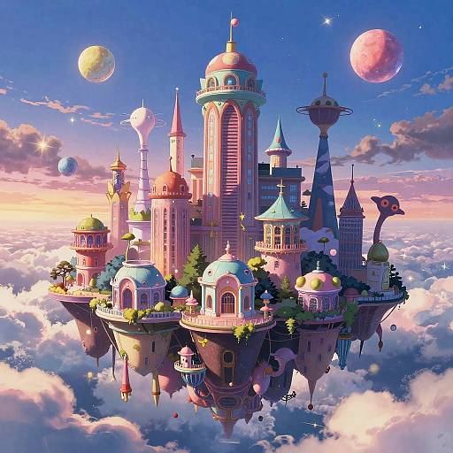 Surreal Floating City Anime Scene