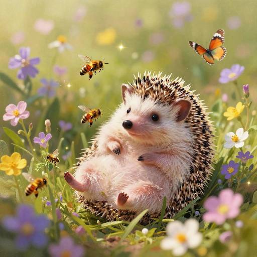 Playful Hedgehog Apiarist in Meadow