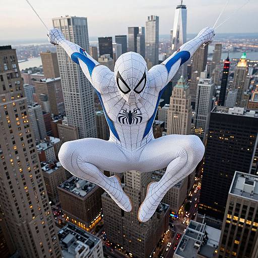 White and Blue Spider-Man Swinging