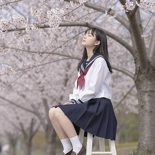 Serene Scene Under Cherry Blossoms