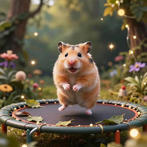 Joyful Hamster on Leaf Trampoline