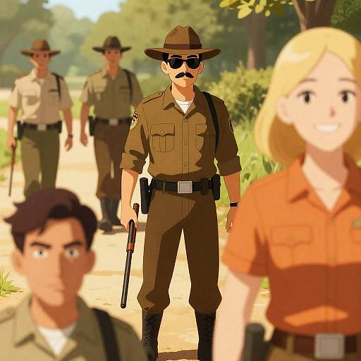 Sunlit Park Rangers in Nature Scene