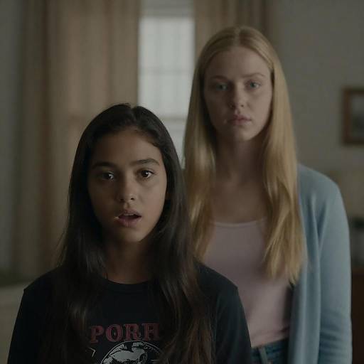 Two Young Women in Dimly Lit Room