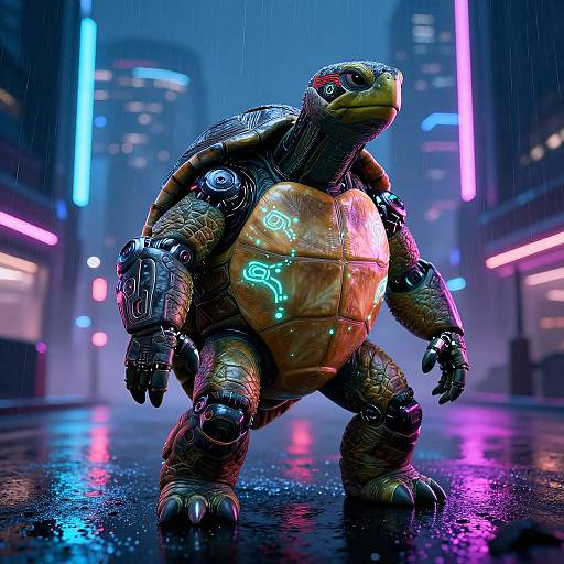Cybernetic Humanoid Turtle in Neon City