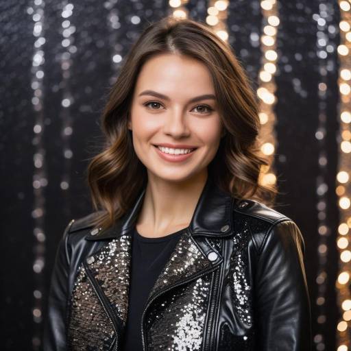 Smiling Woman in Black Leather Jacket