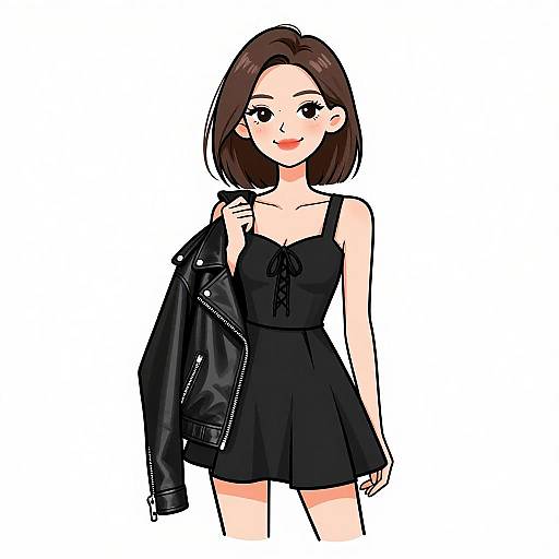 Smiling Woman in Black Skater Dress