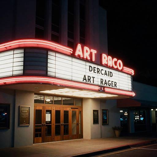 Art Deco Cinema with Neon Signage at Night