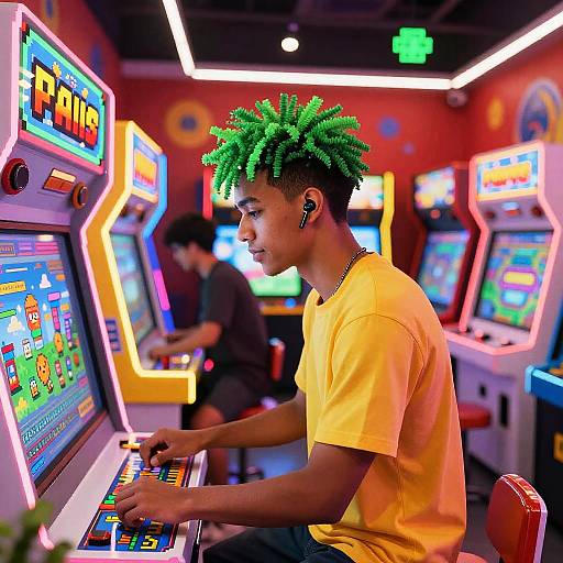 Pixel Art Arcade with Spiky Hair