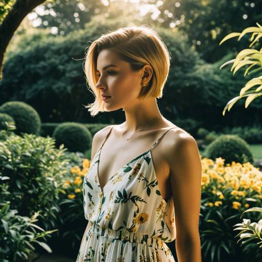 Woman with Side Part Undercut in Summer Dress in Botanical Garden