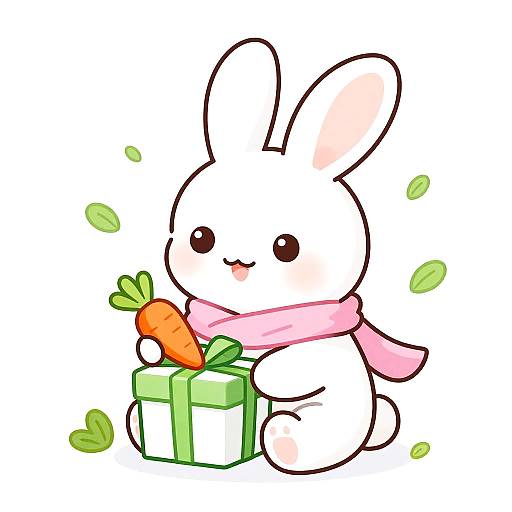 Fluffy Bunny with Gift and Scarf