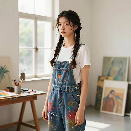 Young Artist with Dutch Crown Braid Hairstyle