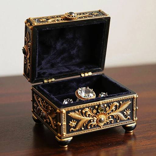 Ornate Ebony Jewelry Box with Gemstones
