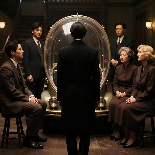 Vintage Gathering in a Dimly Lit Room