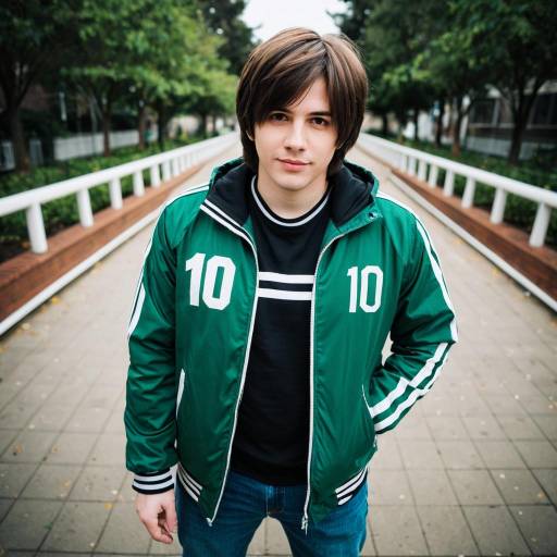 Young man in green jacket with number 10 outdoors