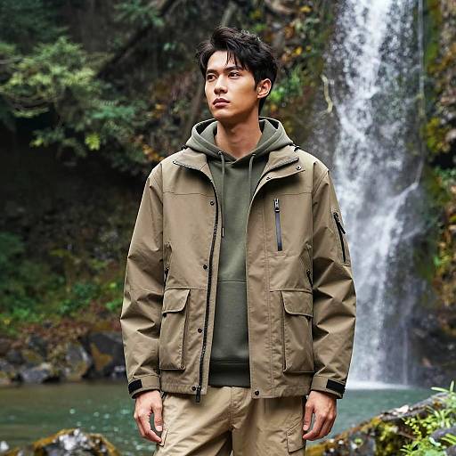Stylish Explorer by Waterfall in Hoodie