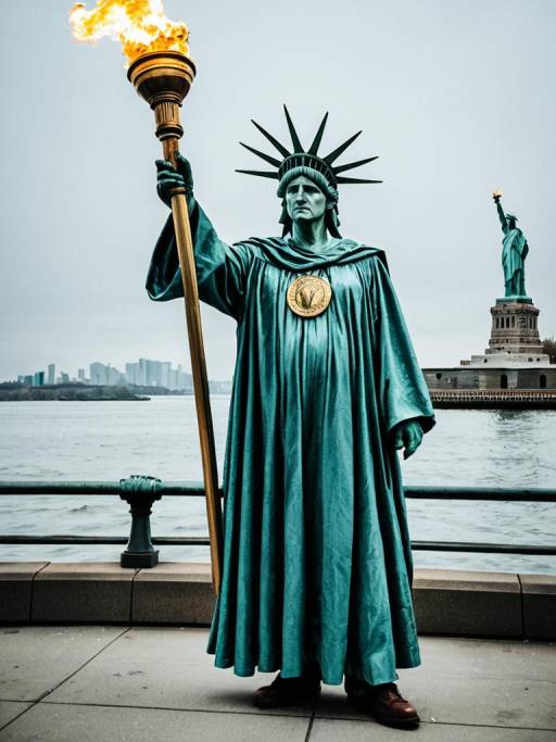 Man in Statue of Liberty Costume with Torch