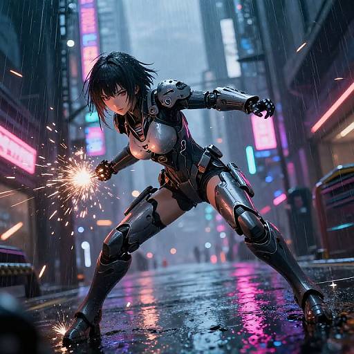 Cyberpunk Anime Girl in Intense Battle