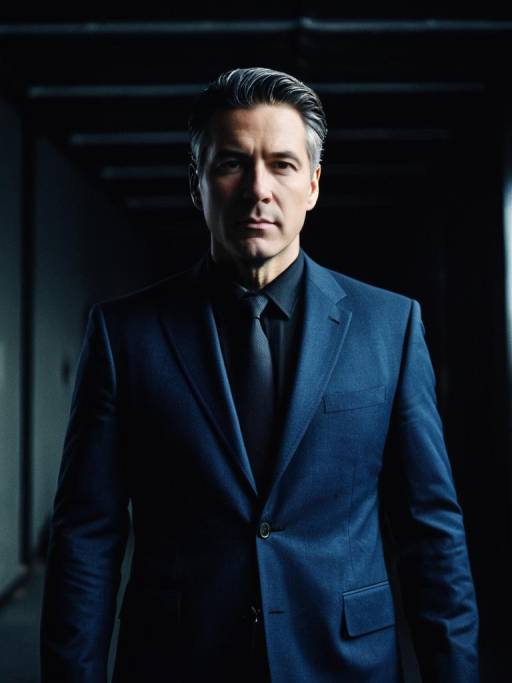 Man in Navy Blue Suit and Black Shirt