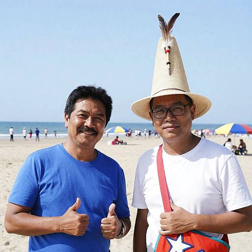Cheerful Beach Encounter Between Friends