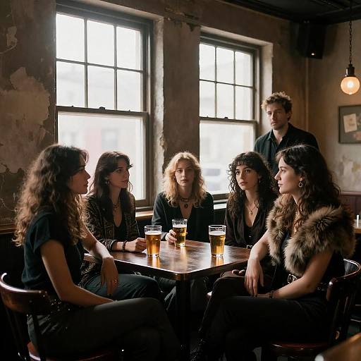 Dimly Lit Rustic Bar Group Portrait
