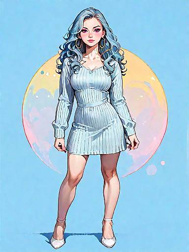 Realistic Comic Style Woman in Blue Dress