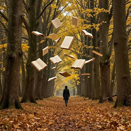 Mystical Forest with Floating Books