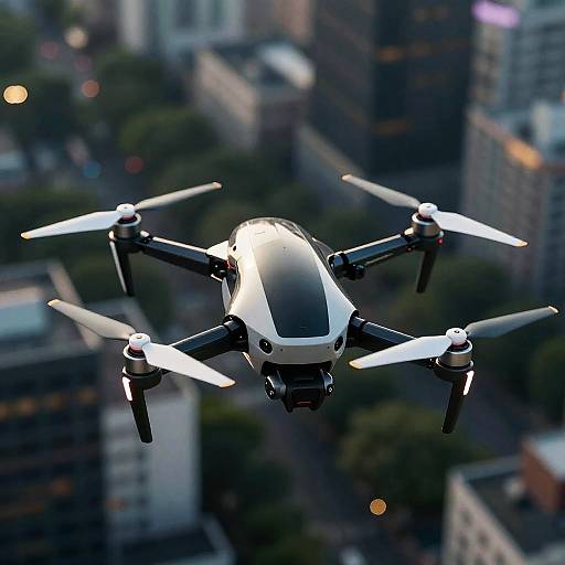 Futuristic Quadcopter Drone Over City